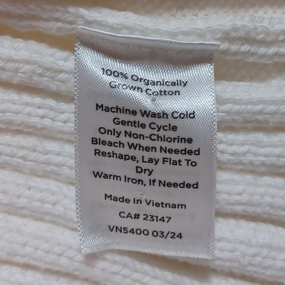 Haven Womens XL Mock Neck Sweater White Organic Cotton Fisherman Quiet Luxury
